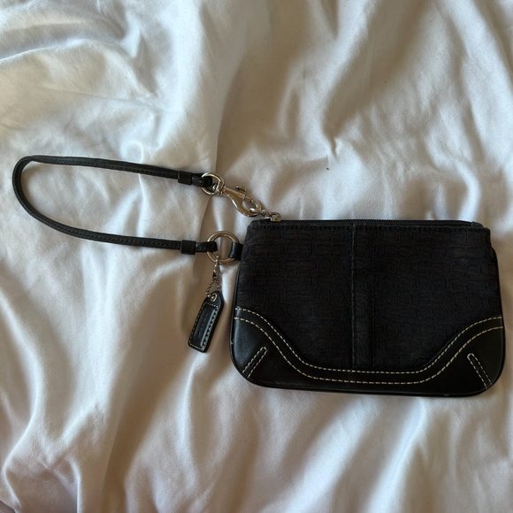 Coach Handbags - Coach Monogram Canvas and Leather Wristlet